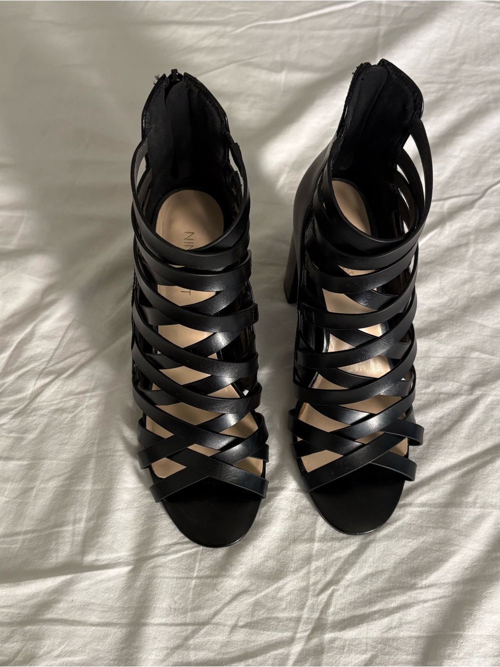 Nine West Black Strappy Caged High Heel Sandals